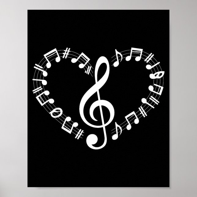 Heart Shape Musical Notes Music Lovers Happy Valen Poster (Framsidan)