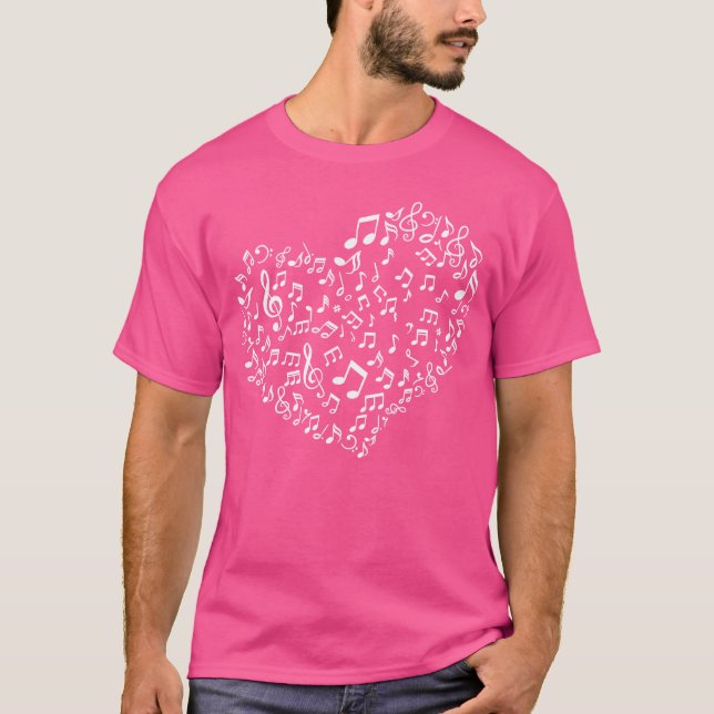 Heart Shape Musik noter Funny Music Älskare retro T Shirt (Framsida)
