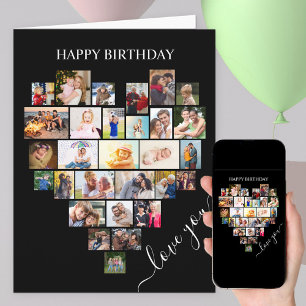 Heart Shape Photo Collage Kärlek Script Birthday Kort