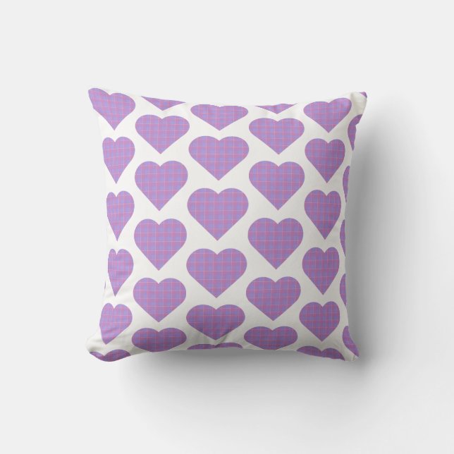 Heart Shape Plaid Pink Purple Kudde (Framsida)