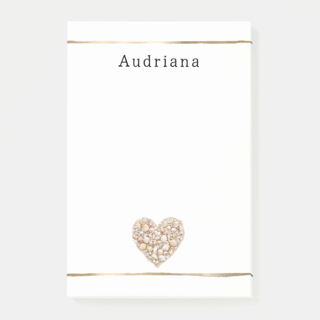 Heart Shape Sea Shells Ocean Beach Personalized  Post-it Block (Framsida)