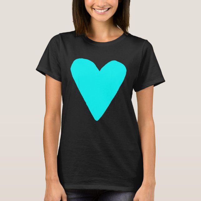 Heart Shape Symbol Love Kindness Peace Cyan T Shirt (Framsida)