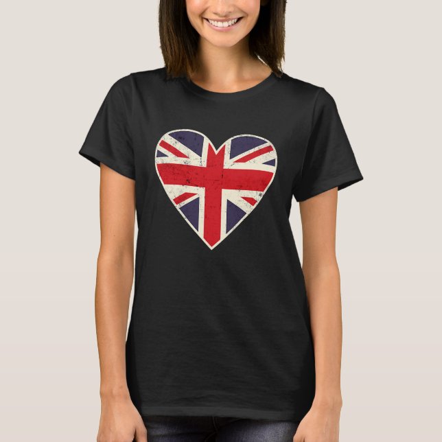 Heart Shaped British Union Jack Flag T Shirt (Framsida)