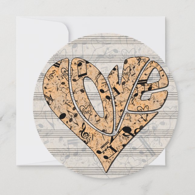 Heart-Shaped Love Typography with Musical Notes Kort (Framsida)