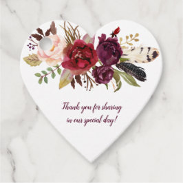 Heart-Shaped Marsala Burgundy Boho Bröllop | Gåvor Etiketter