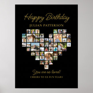 Heart Shaped Photo Collage Birthday Party Welcome Poster
