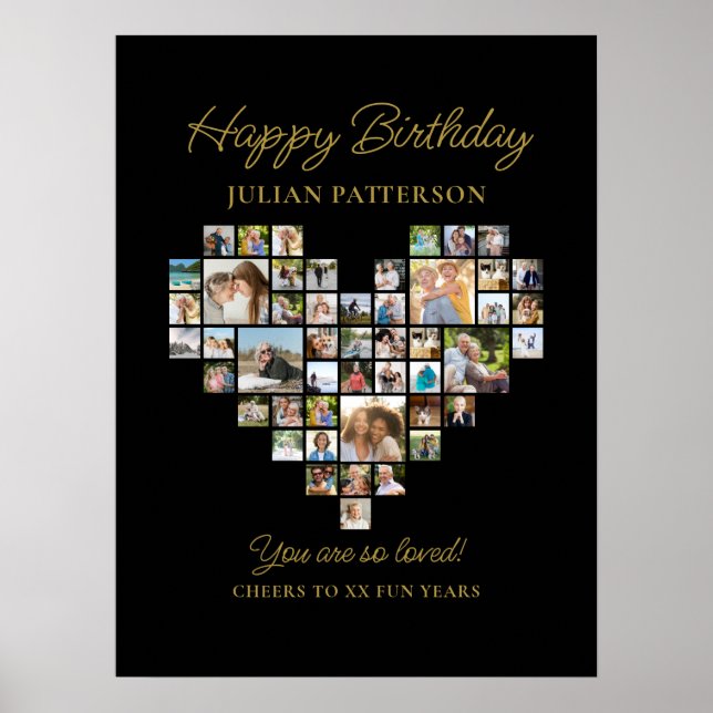 Heart Shaped Photo Collage Birthday Party Welcome Poster (Framsidan)