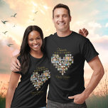 Heart Shaped Photo Collage Funeral Celebration T Shirt<br><div class="desc">This beautiful memorial t-shirt is perfect for family friends to wear at their loved one's celebration of life. The design features 48 square photos shaped into a heart and gold text that reads "Forever in our hearts". Add custom text to personalize. So unique - this template is so easy to...</div>
