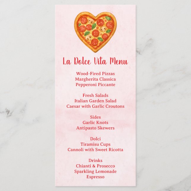 Heart Shaped Pizza Menu Card | Red Checkered Meny (Framsida)