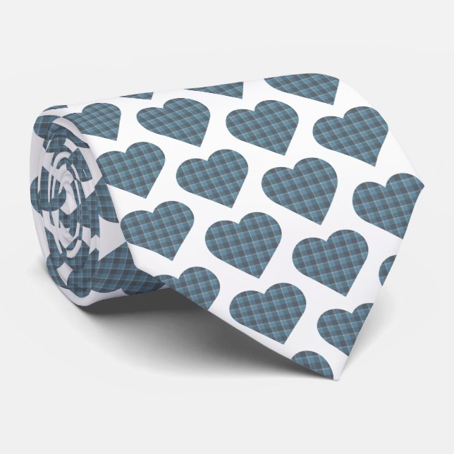 Heart Shaped Plaid Blue Gray Neck Tie Slips (Rullad)