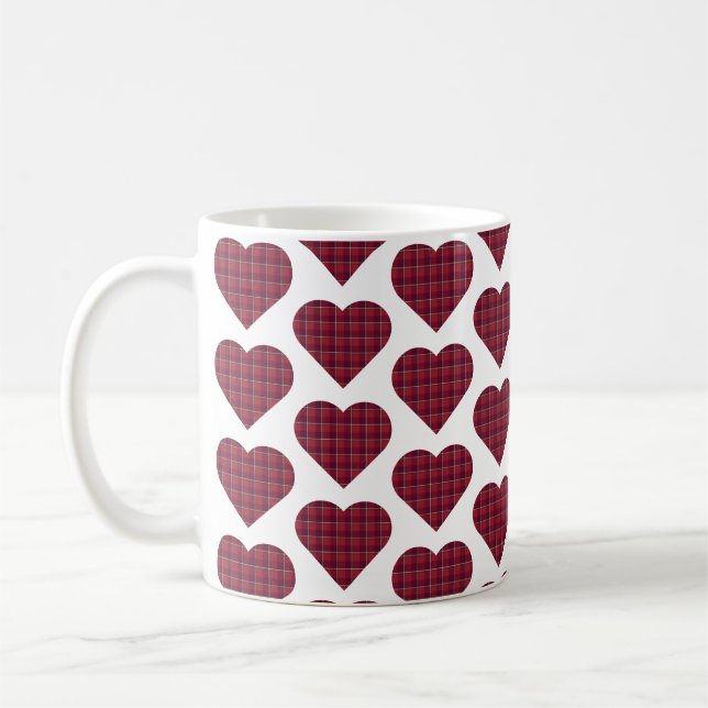 Heart Shaped Plaid Dark Red Burgundy Kaffemugg (Vänster)