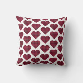 Heart Shaped Plaid Dark Red Burgundy Kudde