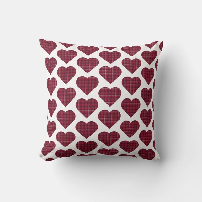 Heart Shaped Plaid Dark Red Burgundy Kudde (Framsida)
