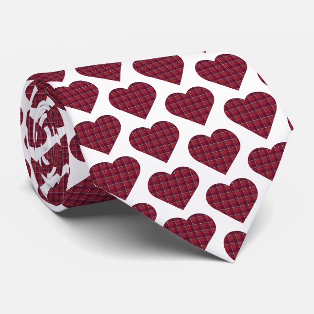 Heart Shaped Plaid Dark Red Burgundy Neck Tie Slips (Rullad)