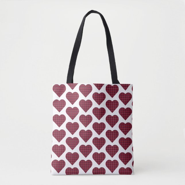 Heart Shaped Plaid Dark Red Burgundy Tygkasse (Framsida)