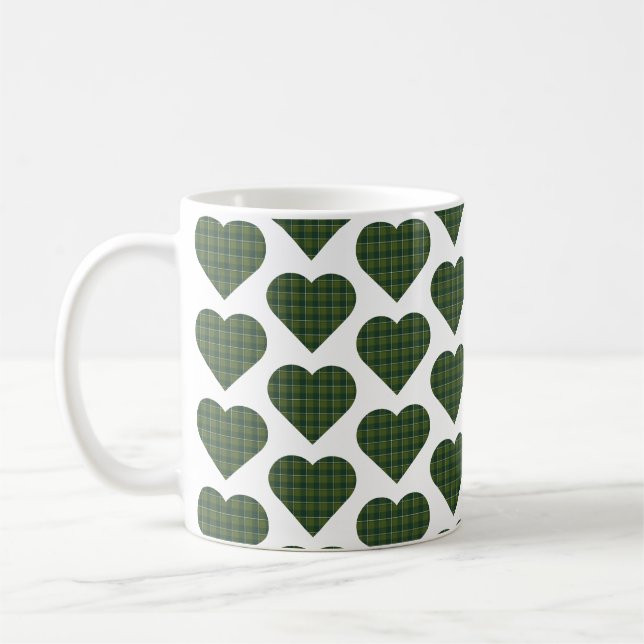 Heart Shaped Plaid Green Evergreen Kaffemugg (Vänster)