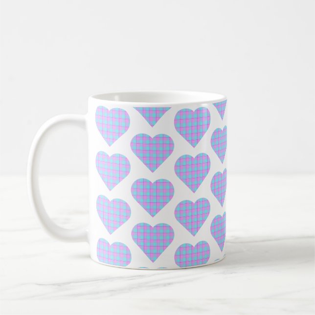 Heart Shaped Plaid Light Blue Pink Kaffemugg (Vänster)
