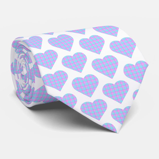 Heart Shaped Plaid Pink Blue Pastel Neck Tie Slips (Rullad)