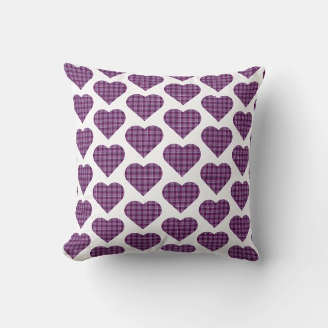 Heart Shaped Plaid Purple Pink Kudde (Framsida)