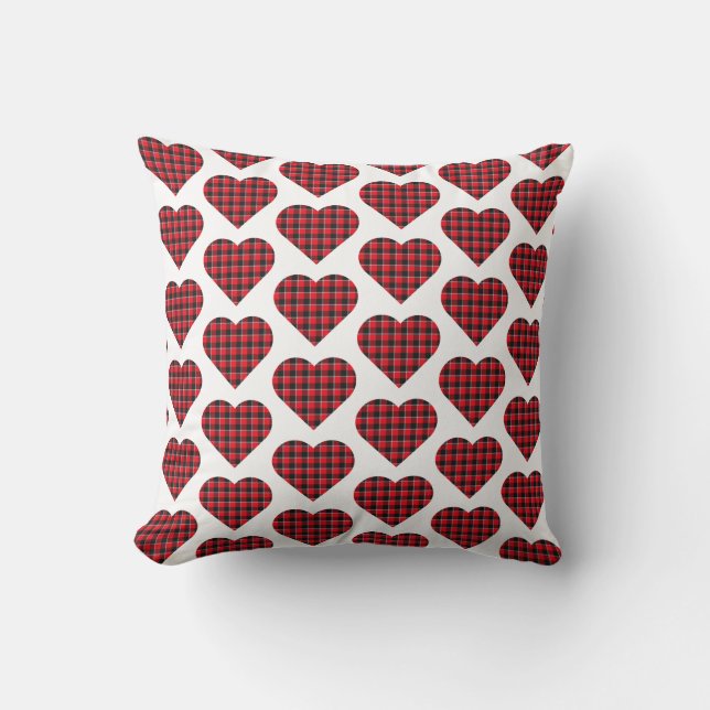 Heart Shaped Plaid Red Black Buffalo Kudde (Framsida)