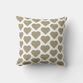 Heart Shaped Plaid Tan Blue White Kudde