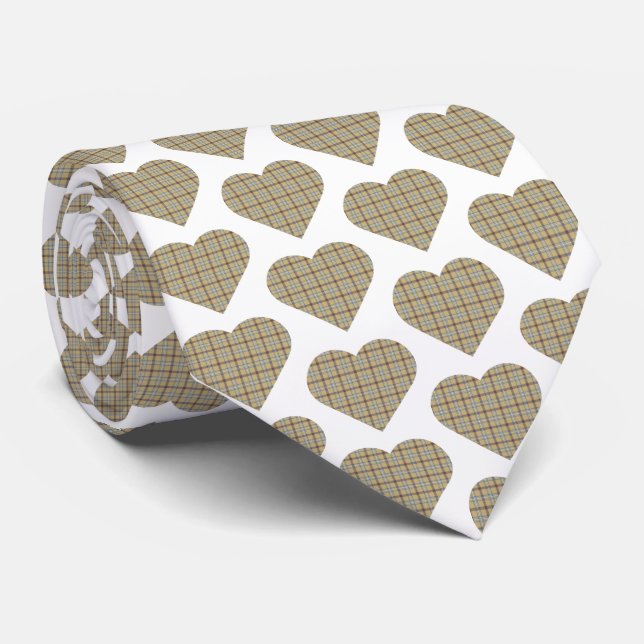Heart Shaped Plaid Tan Blue White Neck Tie Slips (Rullad)