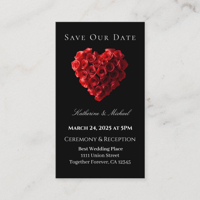 Heart Shaped Red Rose-Save the Date- Visitkort (Framsida)