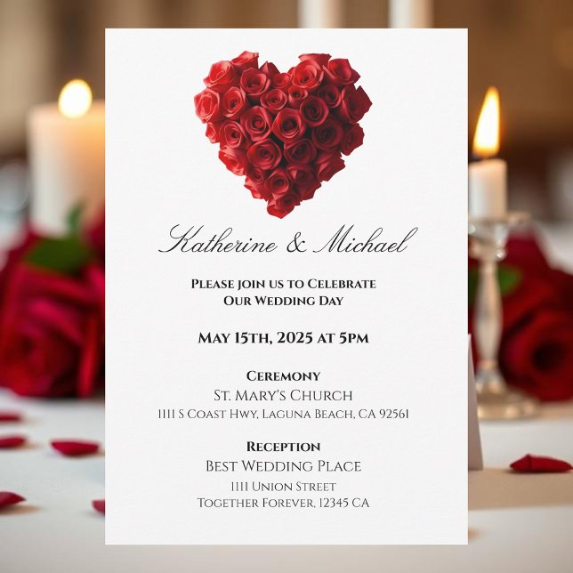 Heart Shaped Red Roses- Inbjudningar (Heart Shaped Red Roses- Invitation)