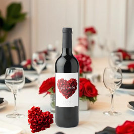 Heart Shaped Red Roses-Wedding- Vinflaska Etikett