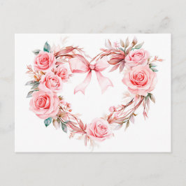 Heart-Shaped Rose Wreath Romantic Valentine’s Day  Vykort