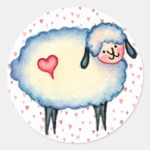 HEART SHEEP FRÅN SHARON SHARPE RUNT KLISTERMÄRKE