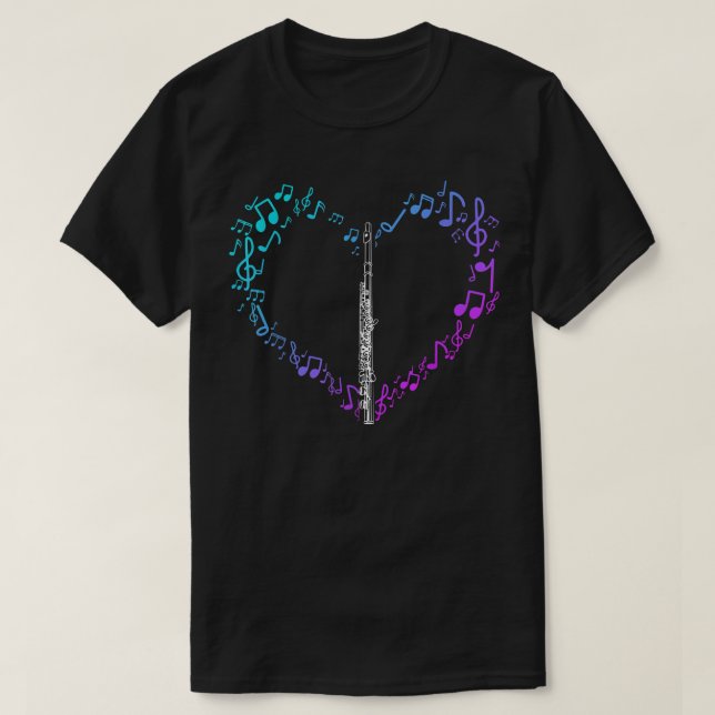 Heart Sheet Music Clef Transverse Flute 1074 T Shirt (Design framsida)