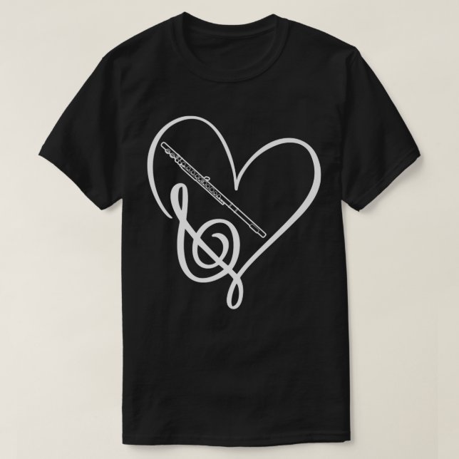 Heart Sheet Music Clef Transverse Flute  T Shirt (Design framsida)
