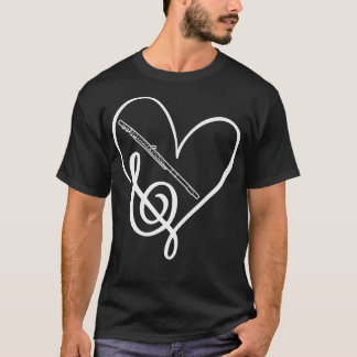 Heart Sheet Music Clef Transverse Flute  T Shirt