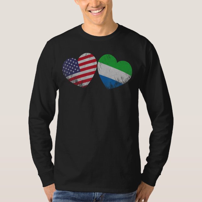 Heart Sierra Leonean American Flagga Patriotic Fam T Shirt (Framsida)
