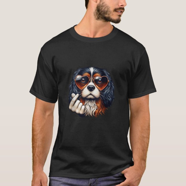 Heart Sign Hand Hund Cavalier Kung Charles Spain T Shirt (Framsida)