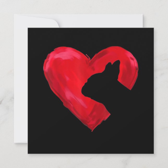 Heart Silhouette Valentines day Fransk Bulldog Gif Julkort (Framsida)