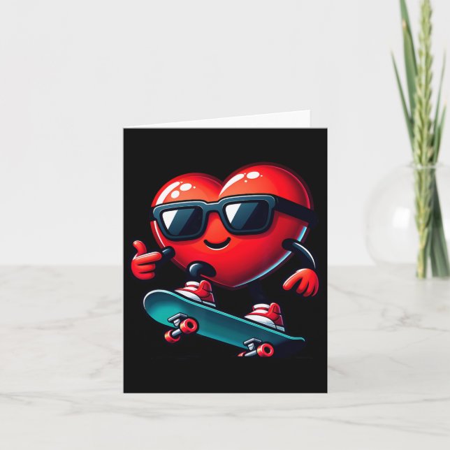 Heart Skateboarding Skateboarder Valentines day Va Kort (Framsida)