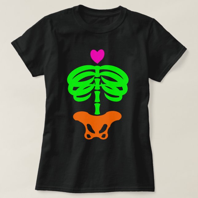 Heart Skelly Tecknad Zombie Skeleton Ribage Art T Shirt (Design framsida)
