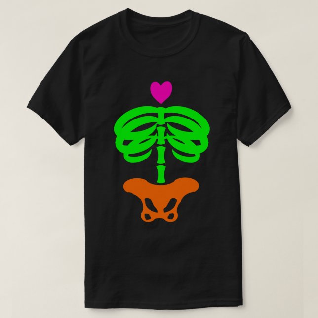Heart Skelly Tecknad Zombie Skeleton Ribcage Art T Shirt (Design framsida)