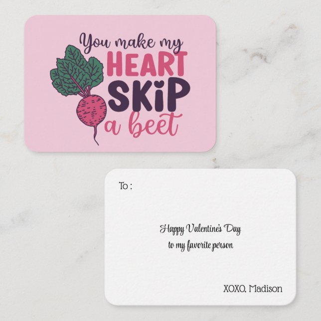 Heart Skip A Beet Funny Pun Cute Valentine Day Anteckningskort (Fram/baksida)