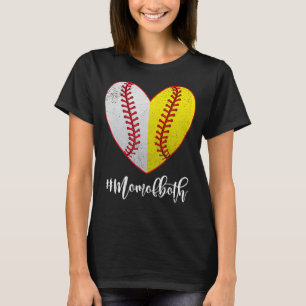 Heart Softball Baseball Mamma i båda Mors dag m T Shirt