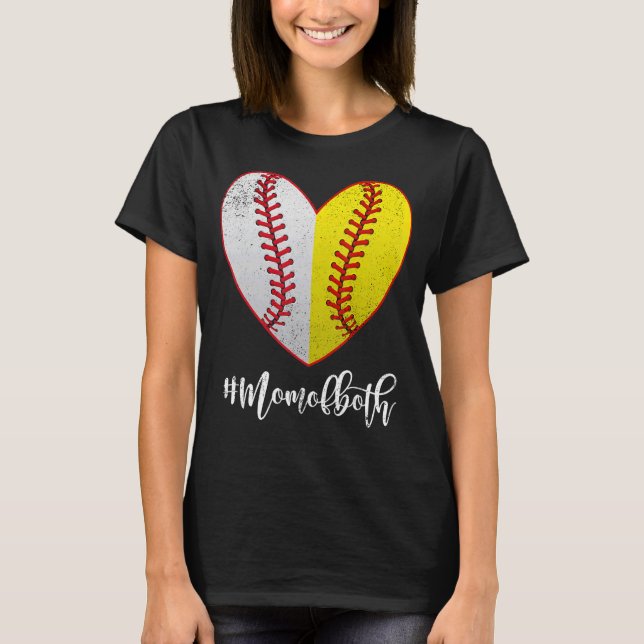 Heart Softball Baseball Mamma i båda Mors dag m T Shirt (Framsida)