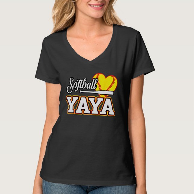 Heart Softball YaYa Cute Sport  Matching Family T Shirt (Framsida)