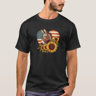 Heart Solros Donkey USA flagga Fireworks 4th of Ju T Shirt