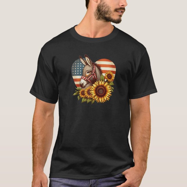 Heart Solros Donkey USA flagga Fireworks 4th of Ju T Shirt (Framsida)