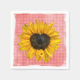 Heart Solros och Ladybug på Gingham Pappersservett