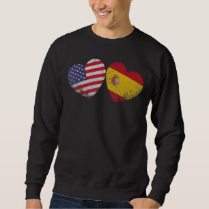 Heart Spain American Flagga Patriotic Family Herit Lång Ärmad Tröja