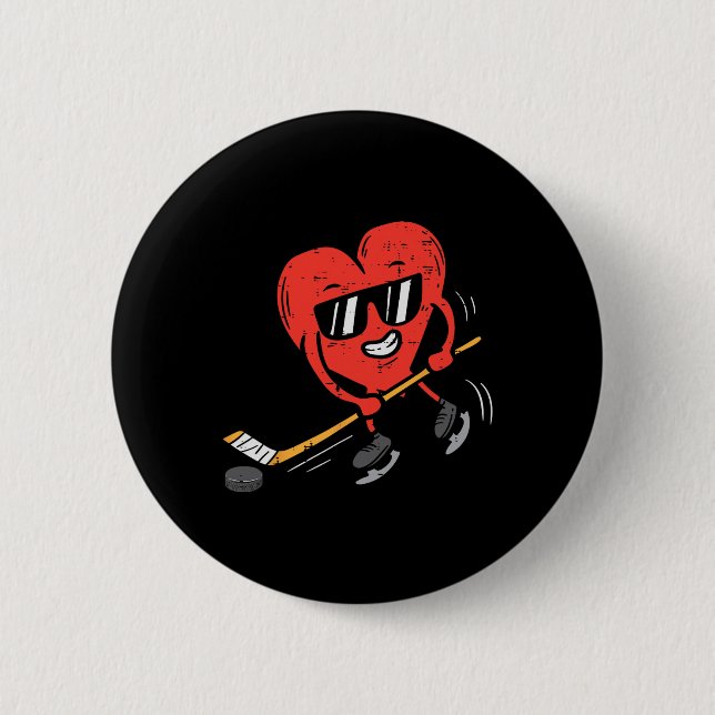 Heart spelar Ice Hockey Valentines day Kärlek Spor Knapp (Framsida)