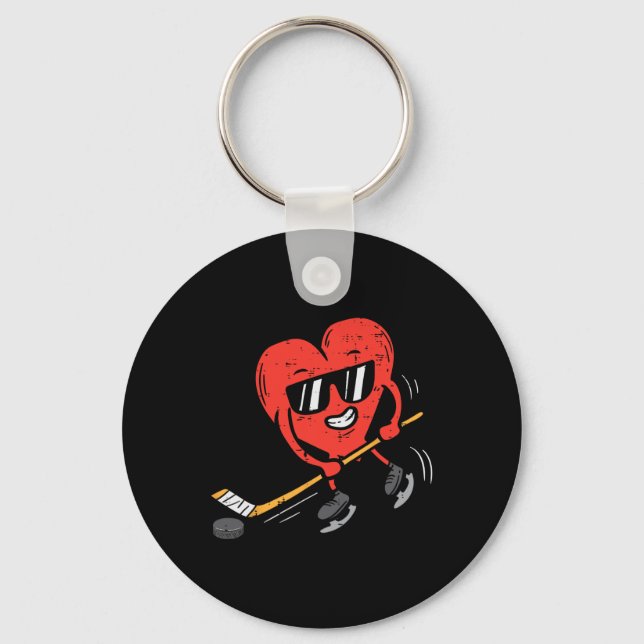 Heart spelar Ice Hockey Valentines day Kärlek Spor Nyckelring (Framsida)